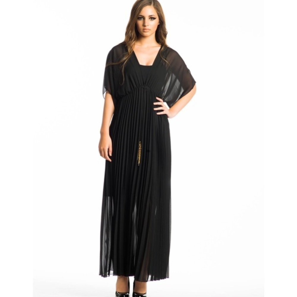 Black Maxi Sheer Dress with Beaded Tassel‎